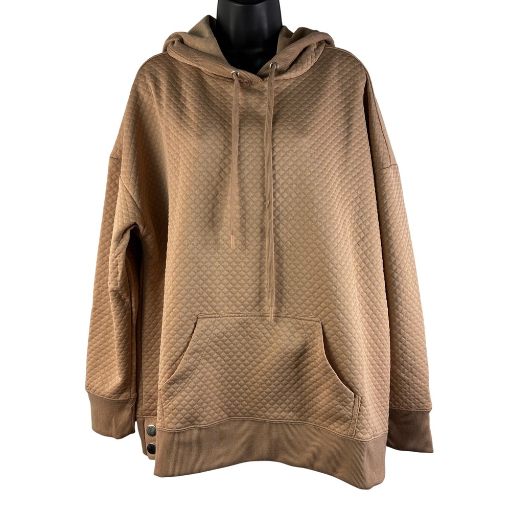 The Sweatshirt Project Womens XL Quilted Oversized Hoodie Camel Tan‎ Snap Sides